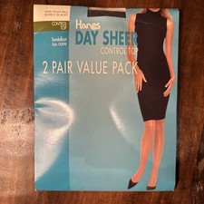 Hanes Day Sheer Control Top. Sandalfoot. Plus tall, Barely Black. OG098. 2 Pack