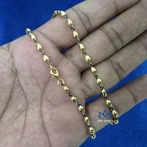 Authentic Oval Shape Georgian Ball n Chain Necklace with Blackened Gold Links Gold Plated