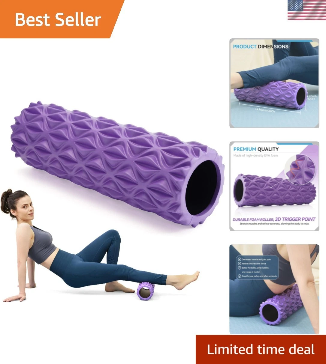 Purple Foam Roller - 15 Inch Portable Deep Tissue Massager for Yoga & Fitness
Opens in a new window