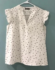 White Heart Print Sz 1XL Casual Wear Popover Flutter Sleeve Shirt SHEIN CURVE