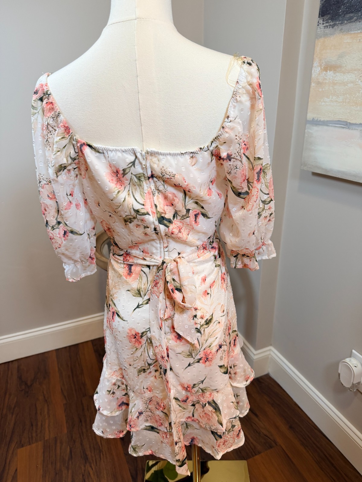 Trixxi Floral Wrap Dress Medium Cottagecore Ruffle Chiffon Pink Boho Spring Mini