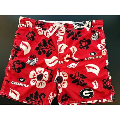 Wes and Willy UGA Bulldog Swim Trunks Mens XL Red/Black Board Short Resortwear