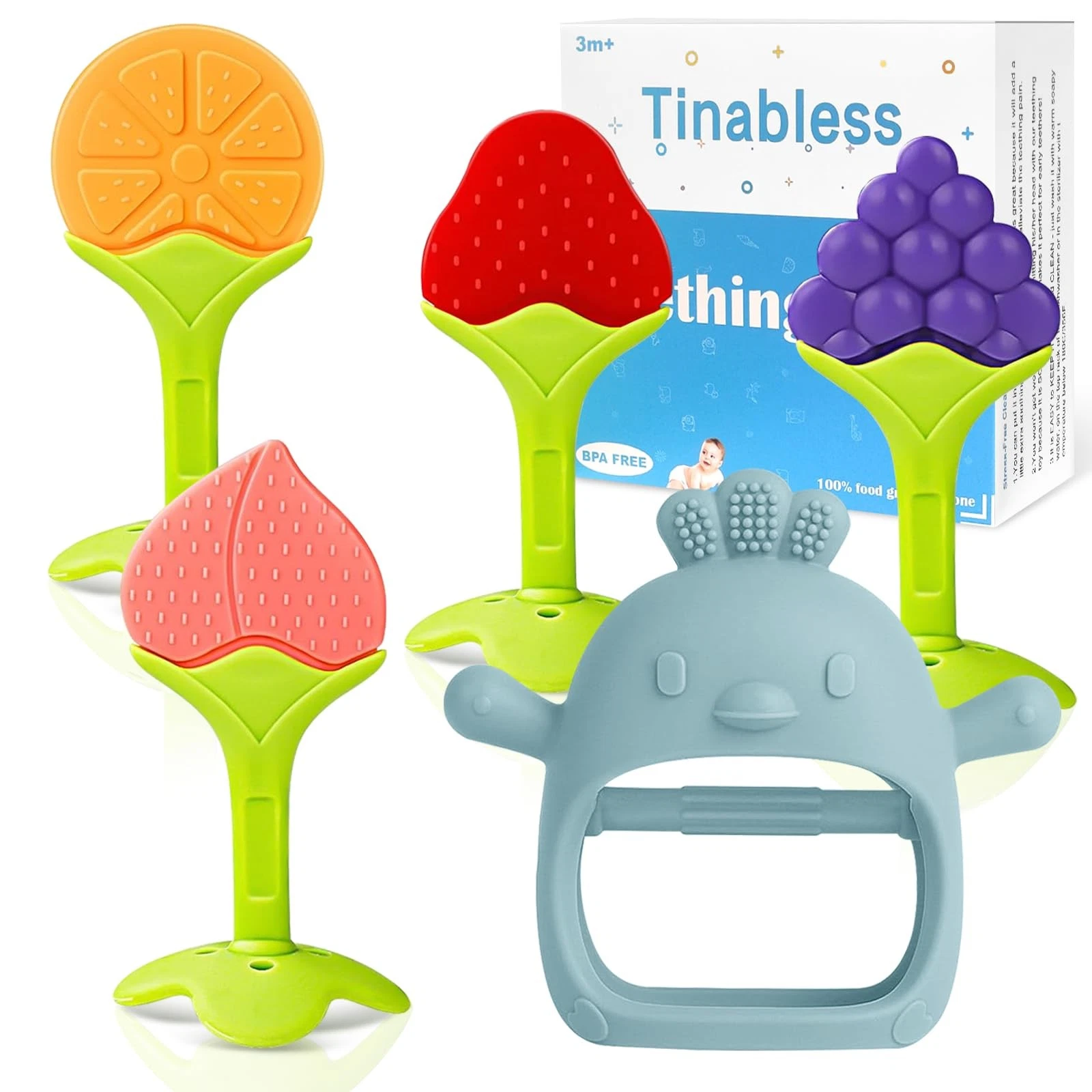 Baby Teething Toys(5 Pack) - Infant Teething Keys&Silicone Teething Mitten fo...