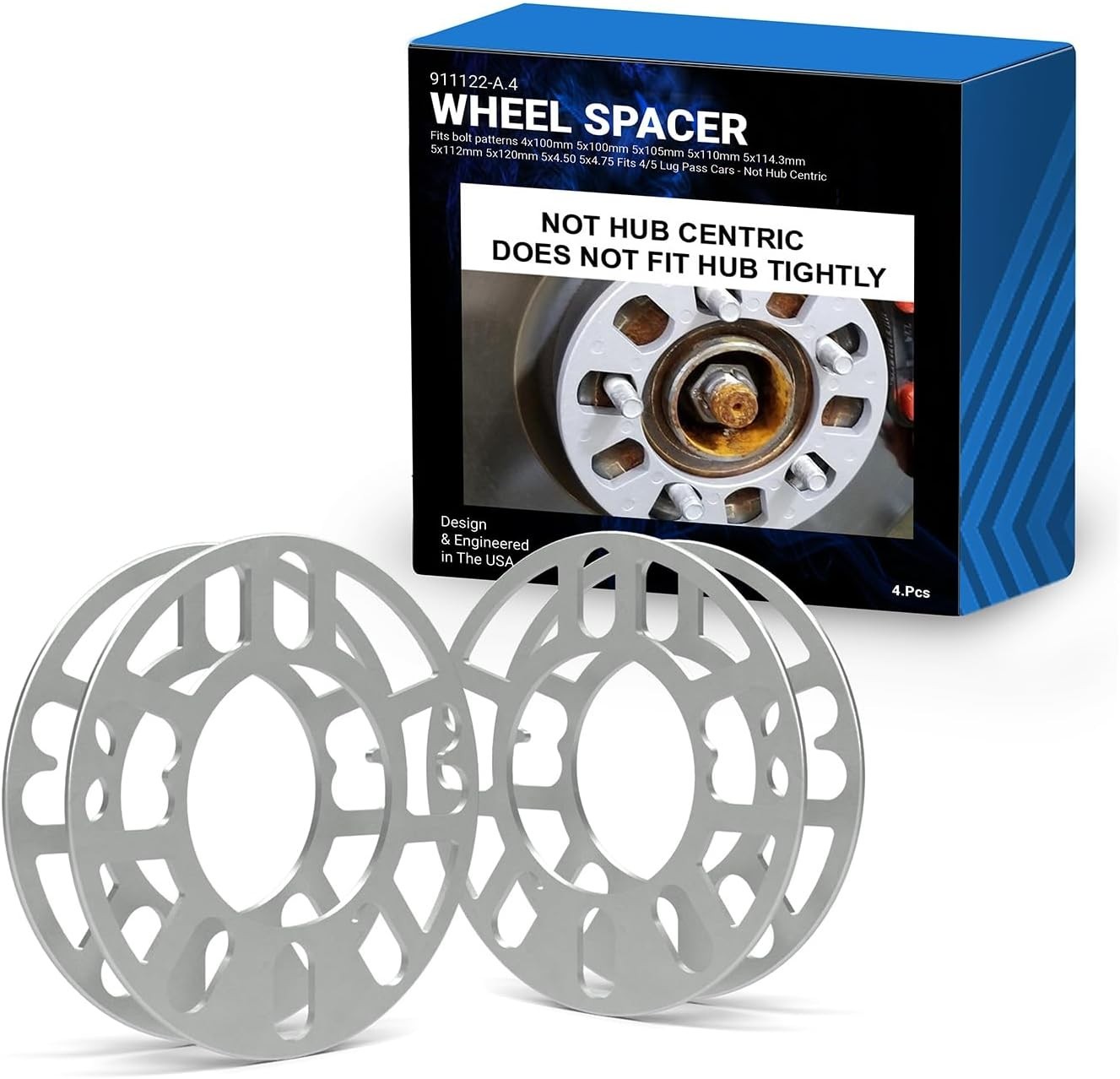 4 Pack Die Cast Wheel Spacers 3mm 1/8" Thick - 4x100 to 5x114.3