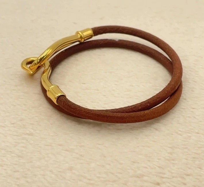 Autêntica pulseira Hermes dupla jumbo couro GD marrom com caixa BA100191 - Imagem 3 de 4