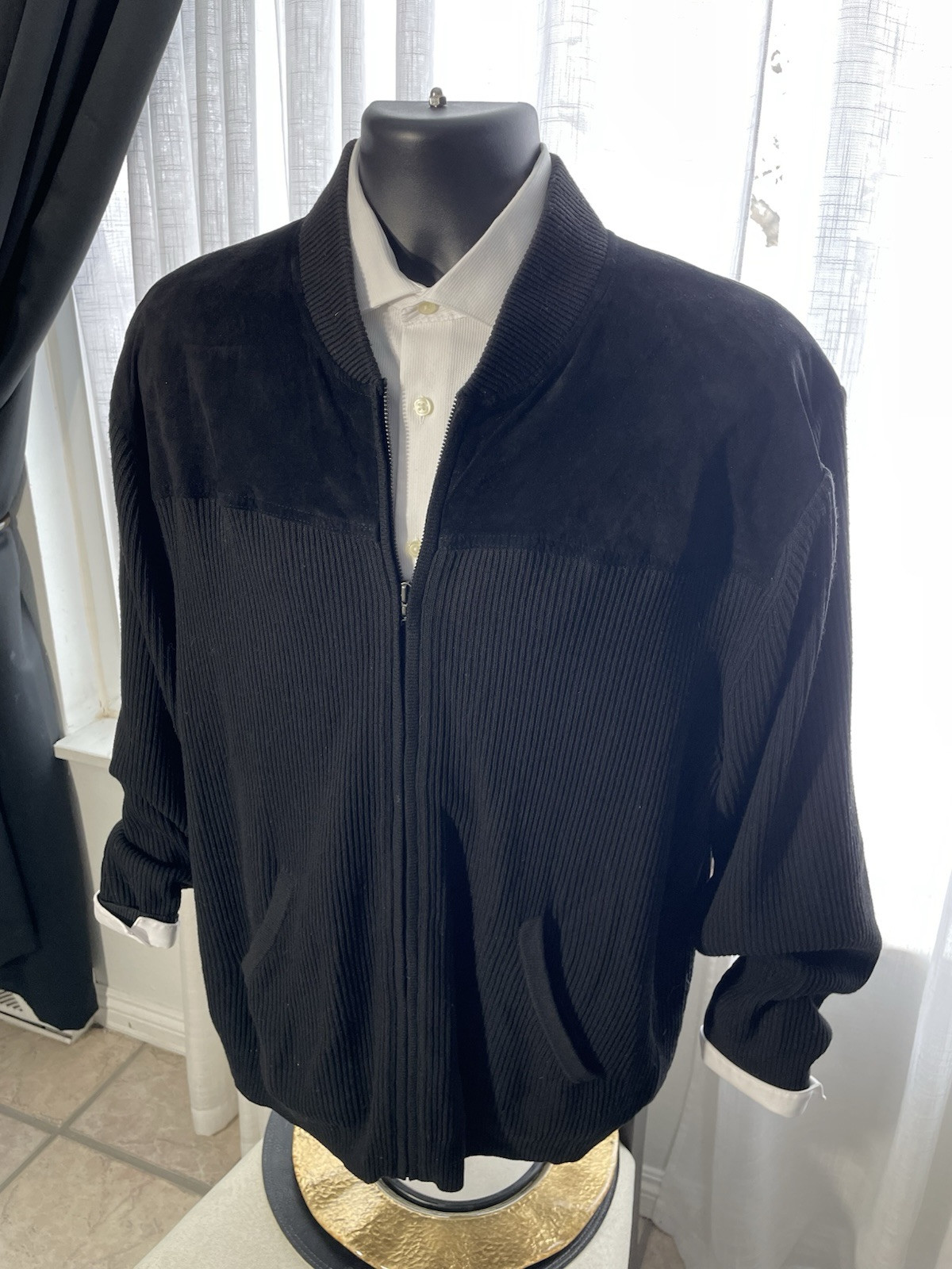 Pendleton Men Jacket Large Black Leather knit Sue… - image 9