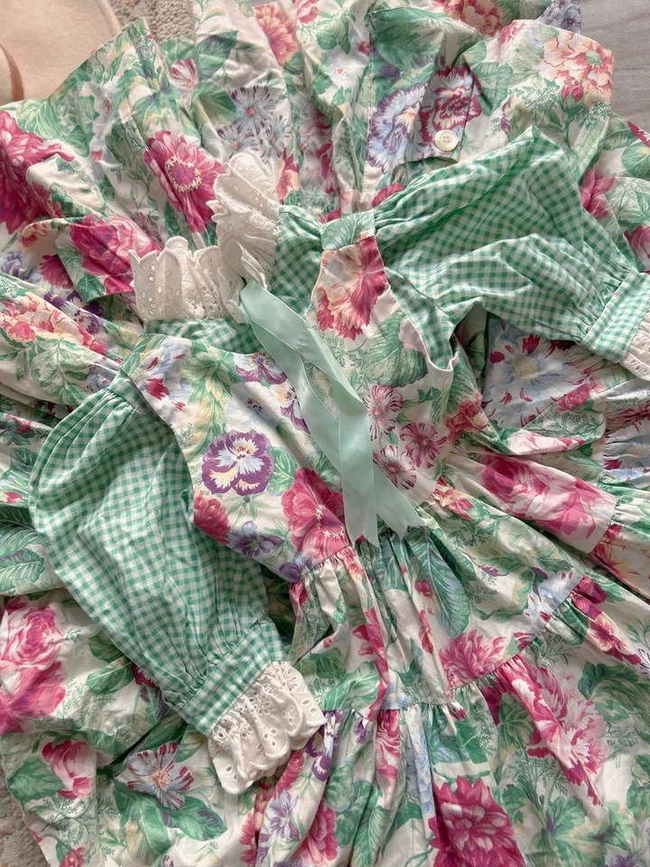 Vestido Vintage Niño Pequeño Guinga Estilo Victoriano Tejas Verdes 2T Columpio  Foto 3 de 4