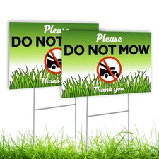 2 PC Do Not Mow Sign for Yard with Stake 8x12 DS Coroplast Please Keep Off Gr...