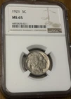 1921 Buffalo Nickel 5C NGC MS65 Philadelphia Mint Business Strike
