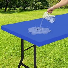 Rectangle Tablecloth, Elastic Fitted Flannel Backed Vinyl Tablecloths for 8ft...