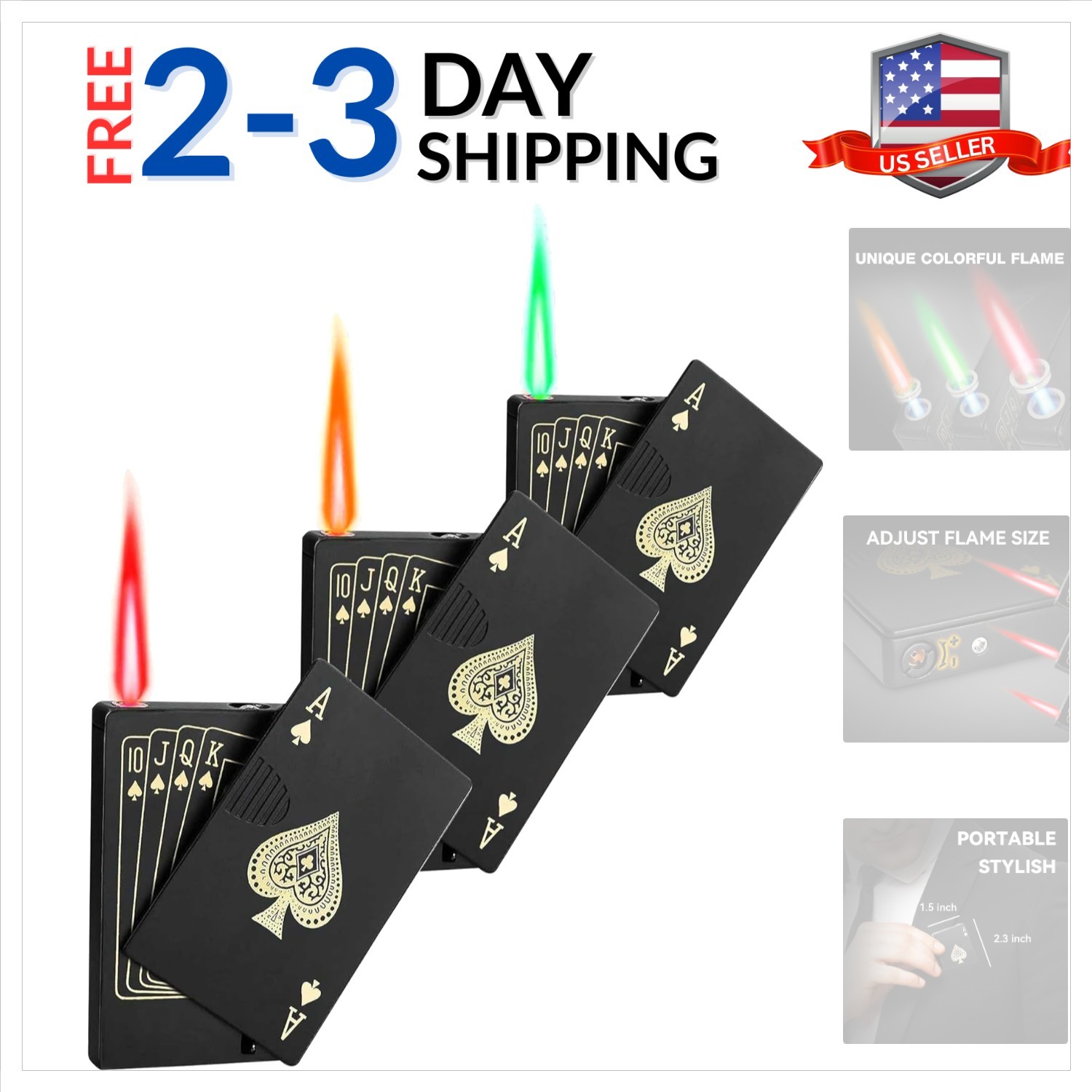 Ace Card Lighters Green Flame Refillable Butane Ligh...