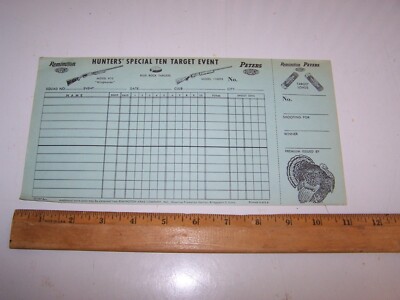 1967 REMINGTON PETERS DUPONT Ten Target Event Score Sheet -870 Wingmaster 1100TB