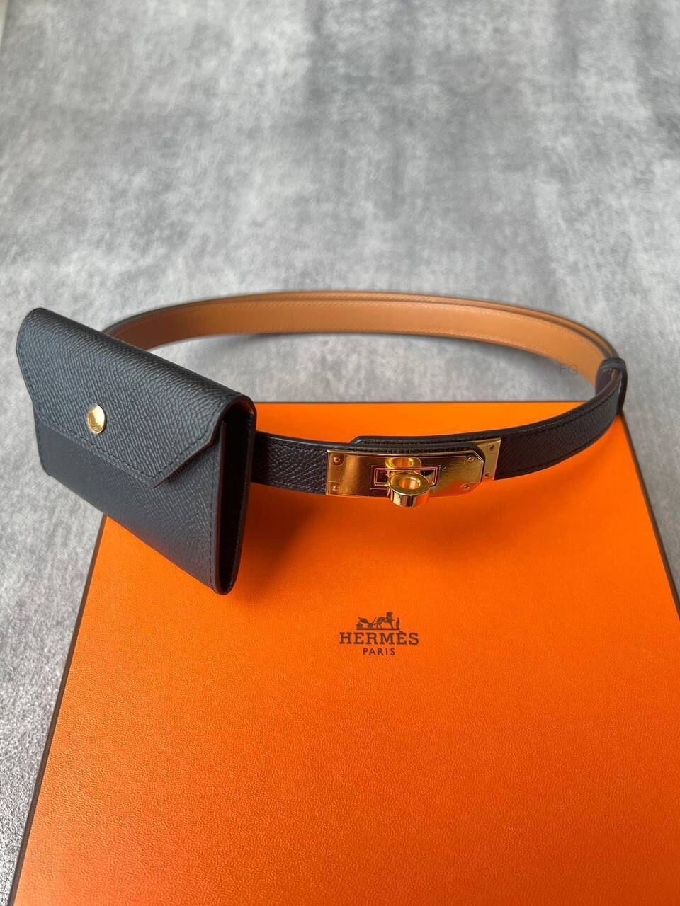 New Hermes Kelly Belt Pocket Black Epsom Gold Hardware W-Stamp