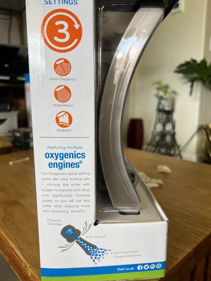 Cabezal de ducha de lluvia Oxygenics 43588 curva níquel cepillado 3 rociadores 1,8-GPM ¡NUEVO! Foto 2 de 4