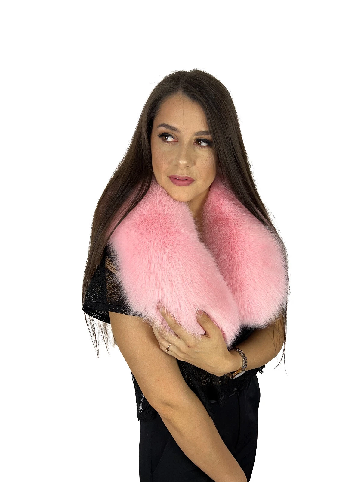 Arctic Fox Fur Collar 40" (100cm) Light Pink Color Saga Furs Real Fur Stole