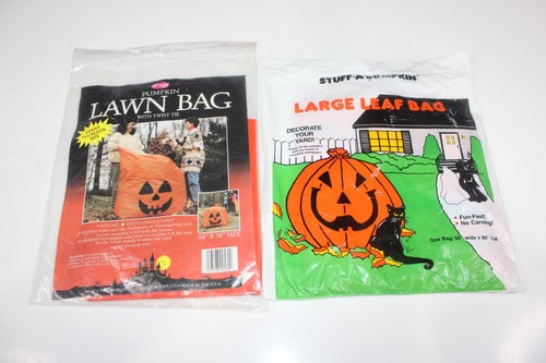2x Vintage Halloween Pumpkin Stuff A Pumpkin Lawn Leaf Bags NOS