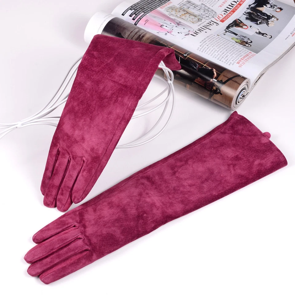 40cm Women's Real Suede Velour Leather Elegant Party Evening Opera/Long Gloves - Image 4 of 4