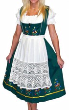 M 12 German Dirndl Long Dress Apron Top EMBROIDERED Oktoberfest Festival Green