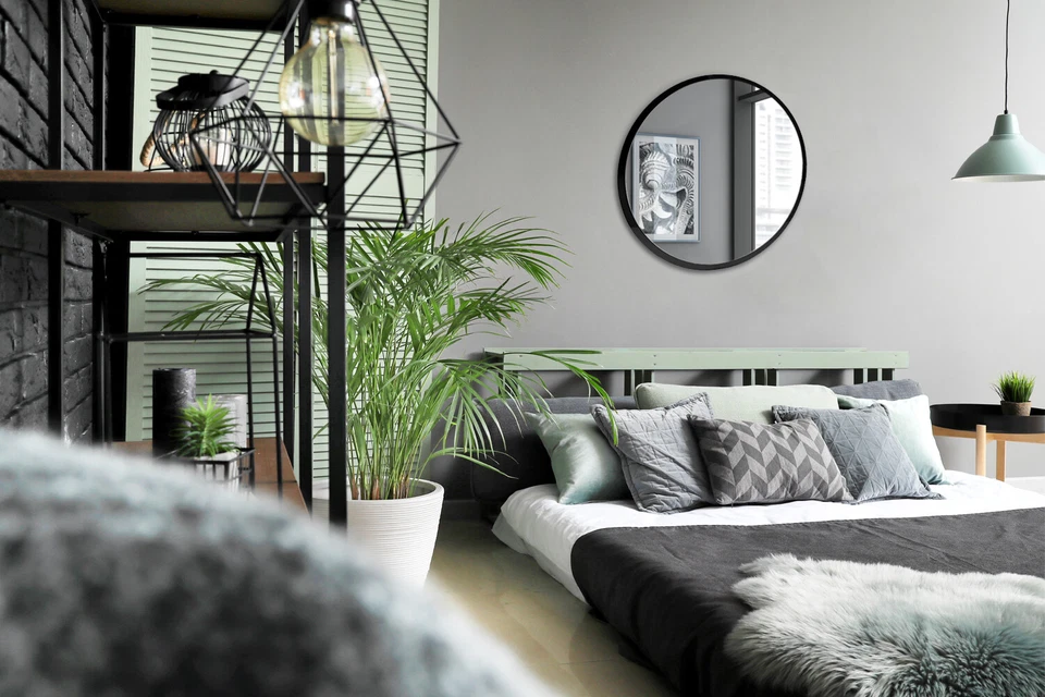 Grand Rond Miroir sur blanc noir cadre pour le Couloir Salon maquillage 100 cm - Photo 2/4