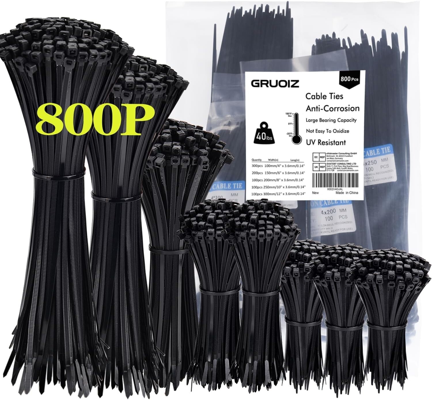 Fascette Elettricista Nere 3.6mm x 800pz | Standard Industriale Nylon