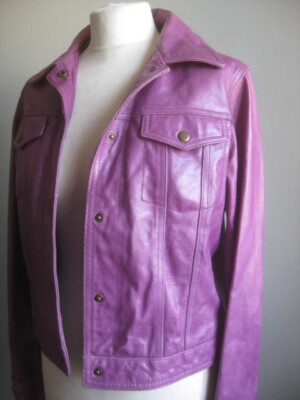 Purple real leather Jacket Trucker 12 10 biker distress short DUNNES ST BERNARD