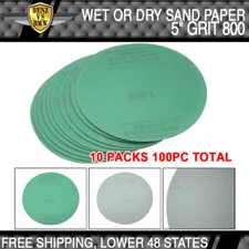 100PCS Wet Dry Green Sanding Paper Collision Repair Sand Disc 800 Grit 5Inch PSA