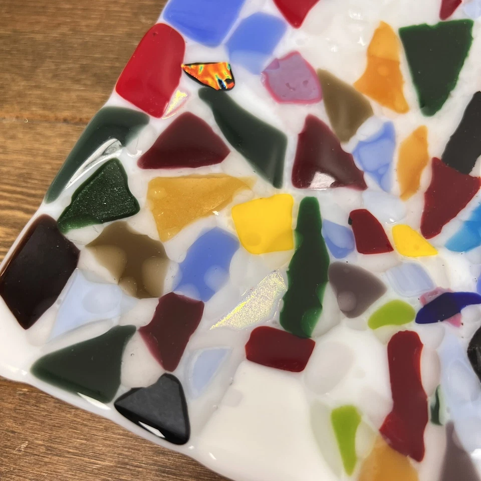 马赛克熔融艺术玻璃装饰多色二色方形托盘 — 第 3/4 张图片