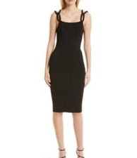 New Alice + Olivia Alina Cord Chain Strap Knit MIDI Dress in Black Size M