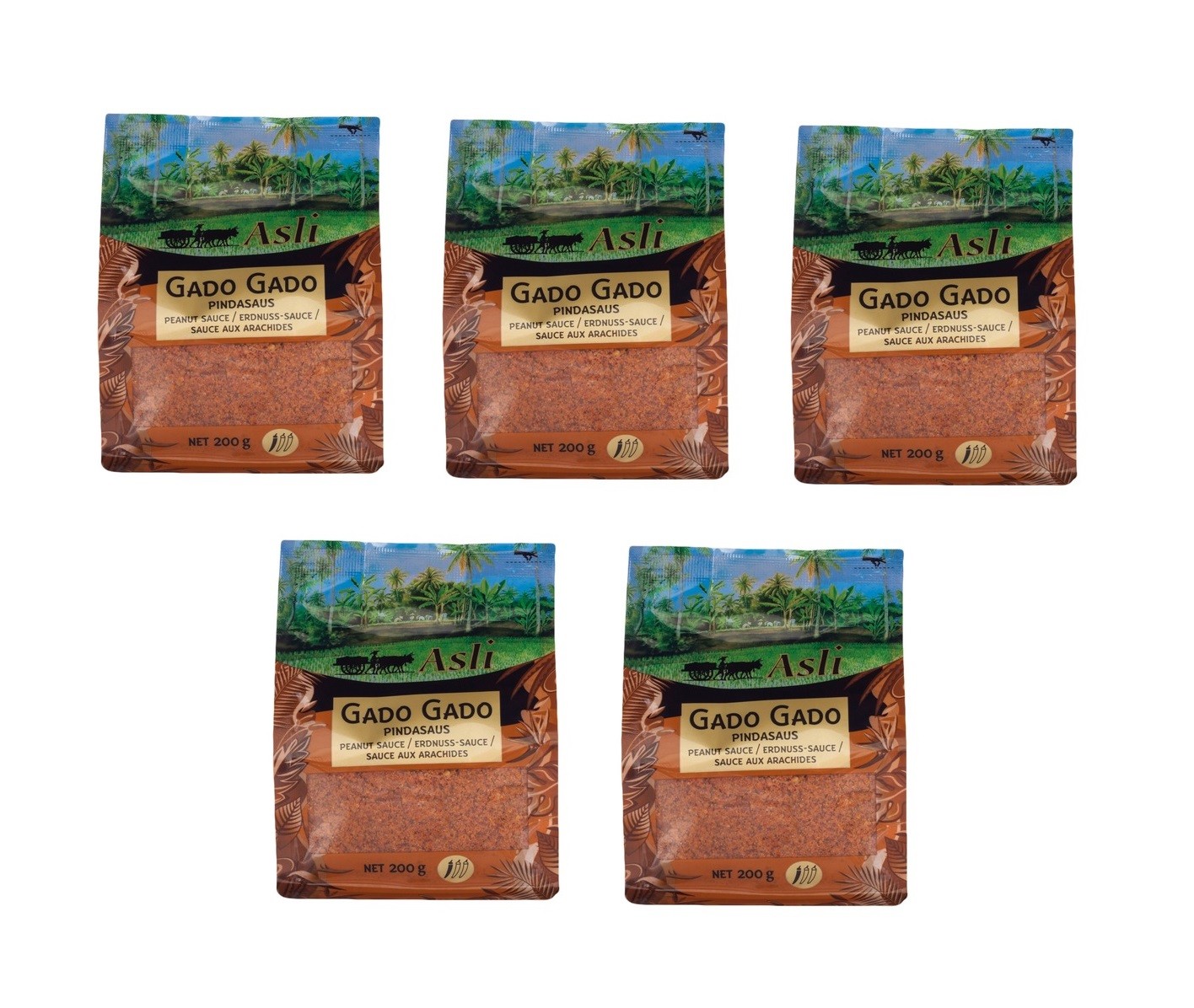 5 x 200g Asli Gado Gado Erdnuss Sauce Sate Satay Saté Erdnusssauce Soße Satee