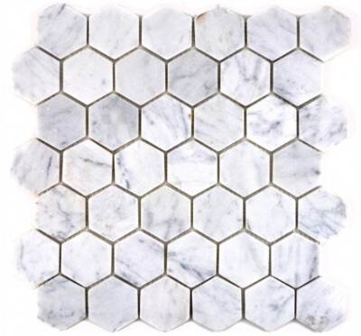 Mosaik Fliese Marmor Naturstein Hexagon Marmor weiß Carrara Optik MOS44-0103_f