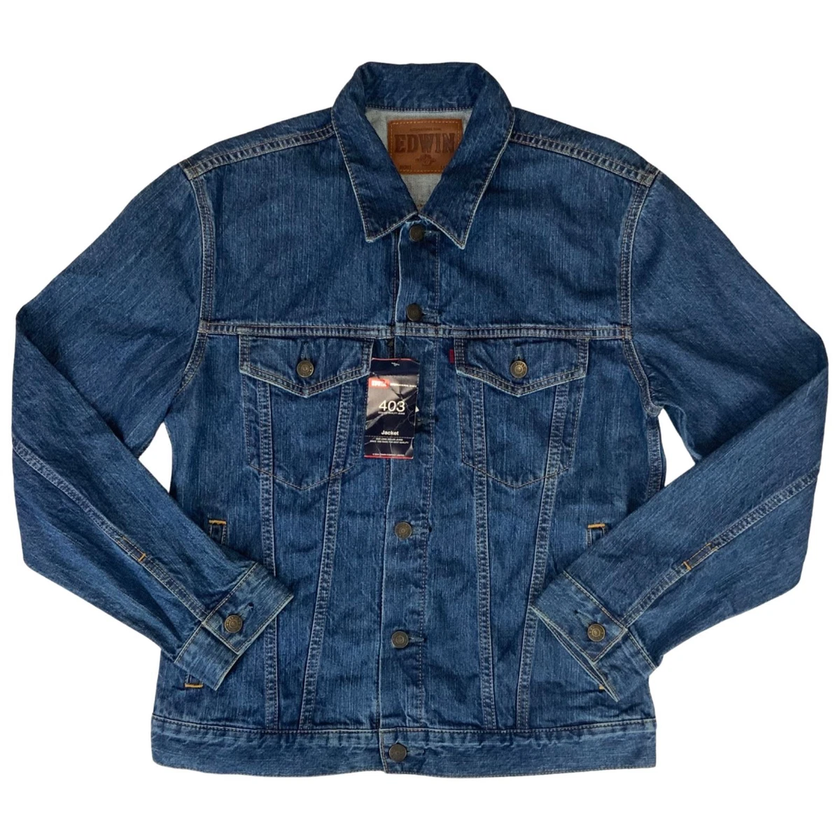 VTG DEADSTOCK 2004 NOS NEW TAGGED EDWIN 403 DENIM JACKET MID WASH 42 38 S