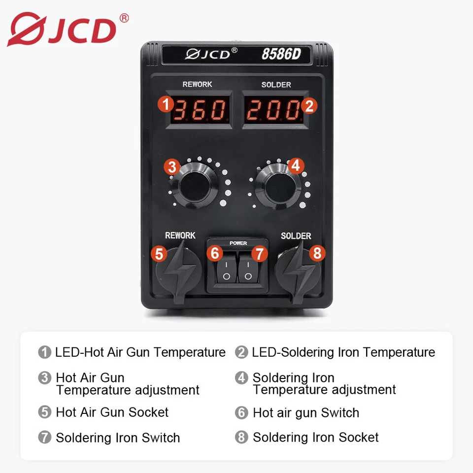 Pistola de Aire Caliente 2 en 1 y Soldador, Estación de Soldadura Digital Doble LED Aire Caliente Foto 3 de 4