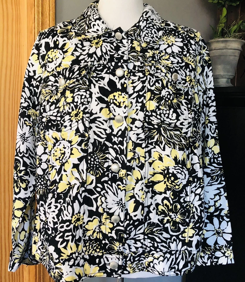 Lucy & Laurel Floral Linen Jacket Woman’s 1X Pockets Yellow Cottagecore Boho - Image 2 of 4