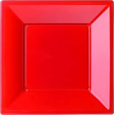 6 PIATTI QUADRI PLASTICA DURA ROSSI 20,3 CM RIUTILIZZABILI festa