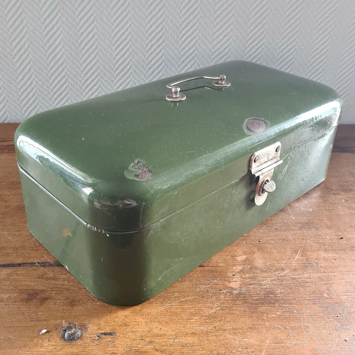 Grande Boîte à Pain Émaillée Hollandaise Vintage - Vert - Taille Large - Occasion