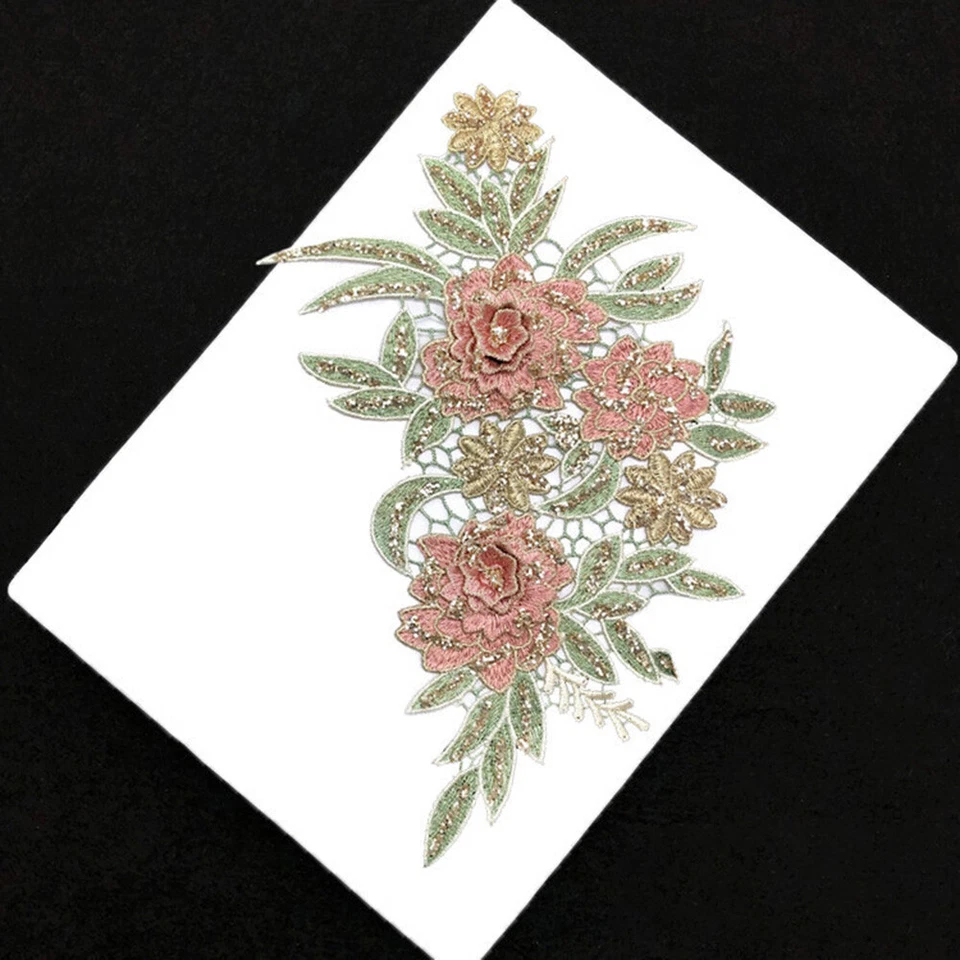1 Pair 3D Flower Embroidered Patches DIY Sew on Dress Clothing Applique Decor - Image 4 of 4