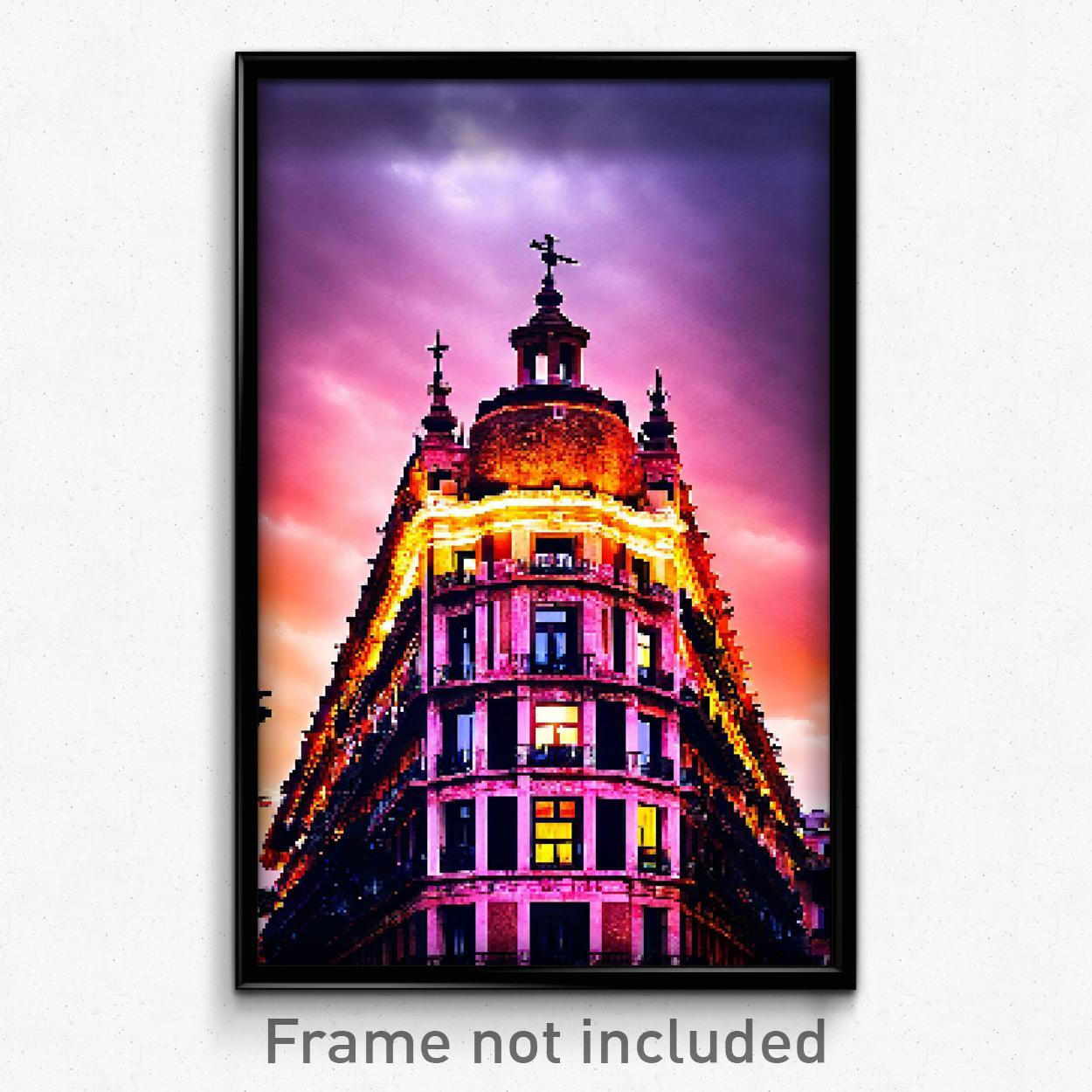 Pixel Art Poster - Haunted Madrid (8 Bit Psychedelic Trippy Video Game Print)