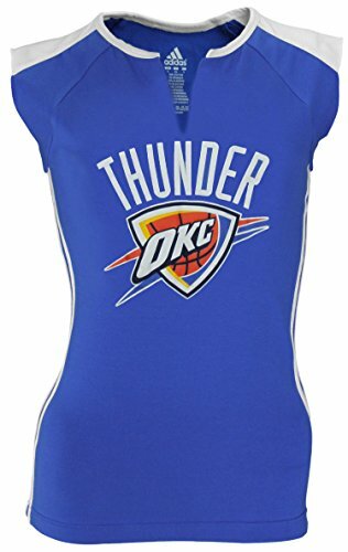 Женская футболка Adidas NBA Oklahoma City Thunder с коротким рукавом и разрезным вырезом, синяя