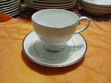 Mikasa Cameo Platinum HK301 Footed Cup and Saucer Set White Platinum Trim NEW
