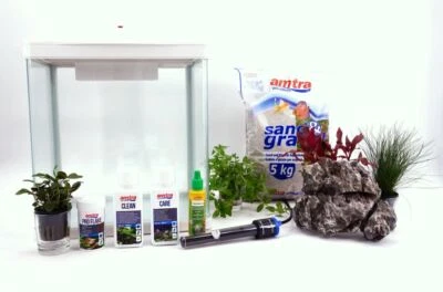 HR-300 weiß inklusive Dekoration Nano Aquarium Komplettaquarium Filteranlage