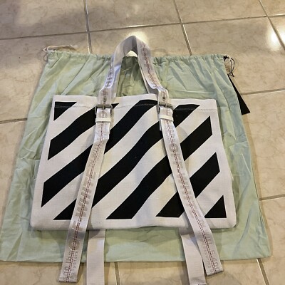 Virgil Abloh Off-white White & Black Canvas Diagonals Tote Bag Brand New RARE 19