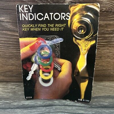 Vintage Key Indicators Colored Key Rings 6 In Package NOS