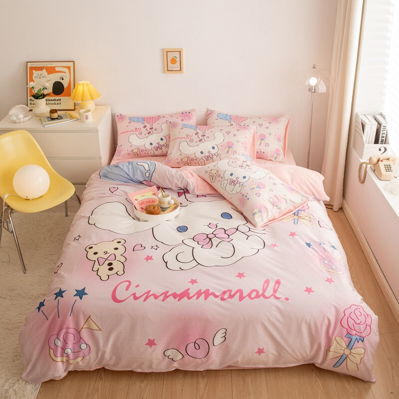 Cinnamoroll Pink Milk Wool Bed Sheet Quilt Cover Pillow case 3/4 Pcs Set Bed Kit eBay