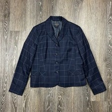Pendleton Navy Blue Plaid Soft 100 Virgin Wool Women's Blazer Size 12
