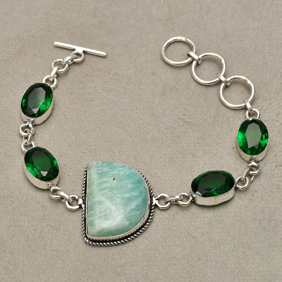 Amazonit Edelstein 925 Sterlingsilber Armband Handarbeit Schmuck 7-8 Zoll - Bild 3 von 4