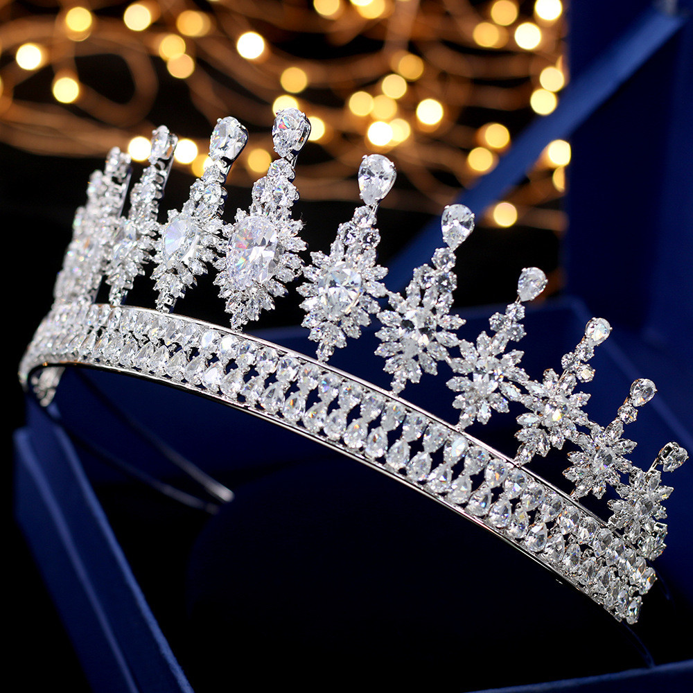 Platinum Plated Cubic Zirconia Tiara Crown for Weddings Proms Pageants Amazon.com: Jorsnovs Luxury Cubic Zirconia Wedding Round  main image 2