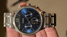 FOSSIL Fenmore Mens Multifunction Watch, Blue Dial, Silver Stainless Steel Band