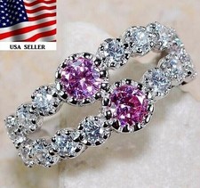 2CT Treated Pink Sapphire  Topaz 925 Solid Sterling Silver Ring Sz 6 UB4-6