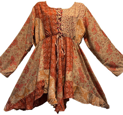 Nwt SACRED THREADS patch boho gypsy hippie corset rayon DRESS XL Free shipping