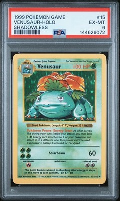 1999 POKEMON GAME SHADOWLESS #15 VENUSAUR-HOLO PSA 6